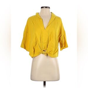 Women’s Zara Yellow Casual V Neck Flare Sleeve Tie Front Blouse Size M